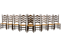 Antique Spanish Country Oak Ladder Back Rush Seat Dining Chairs – Set of 10