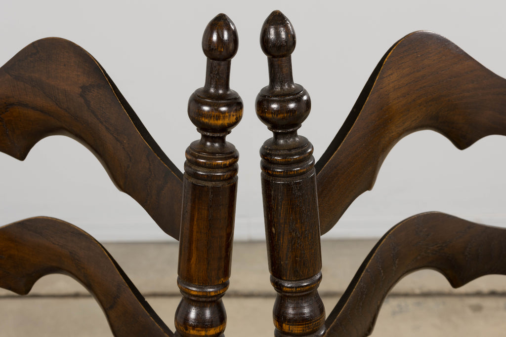 Antique Spanish Country Oak Ladder Back Rush Seat Dining Chairs – Set of 10