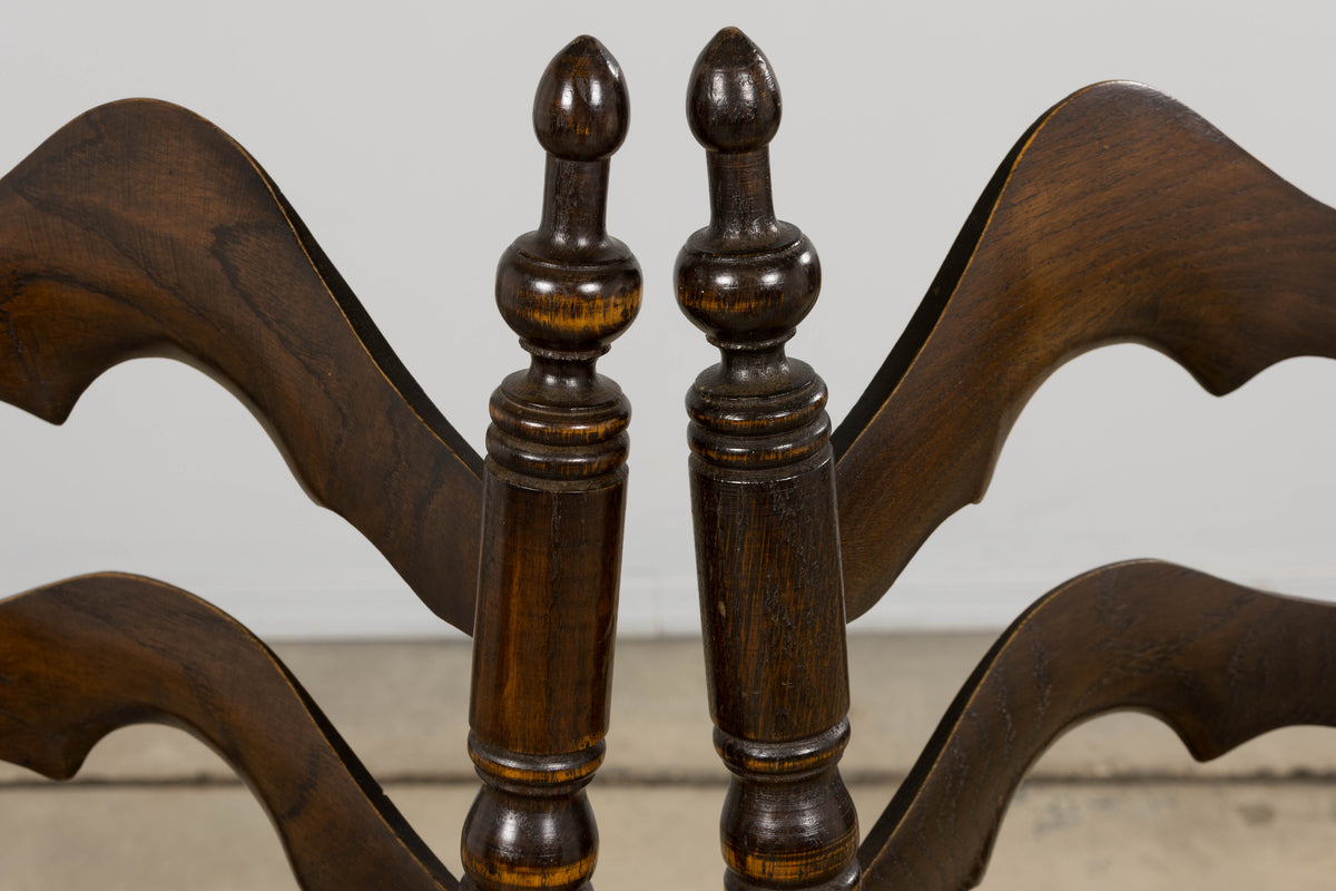 Antique Spanish Country Oak Ladder Back Rush Seat Dining Chairs – Set of 10