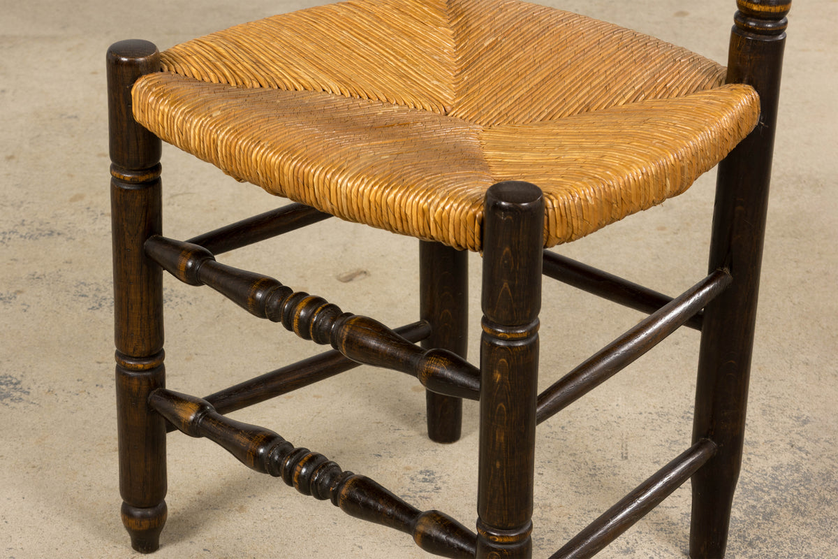 Antique Spanish Country Oak Ladder Back Rush Seat Dining Chairs – Set of 10