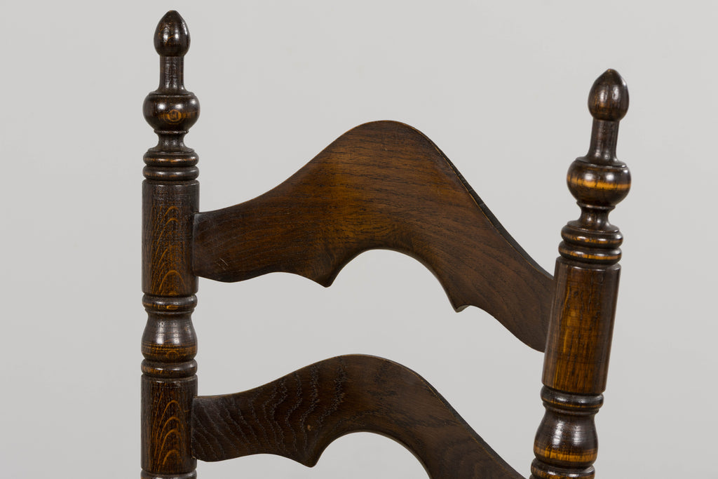 Antique Spanish Country Oak Ladder Back Rush Seat Dining Chairs – Set of 10