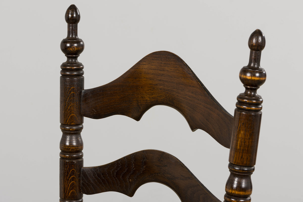 Antique Spanish Country Oak Ladder Back Rush Seat Dining Chairs – Set of 10