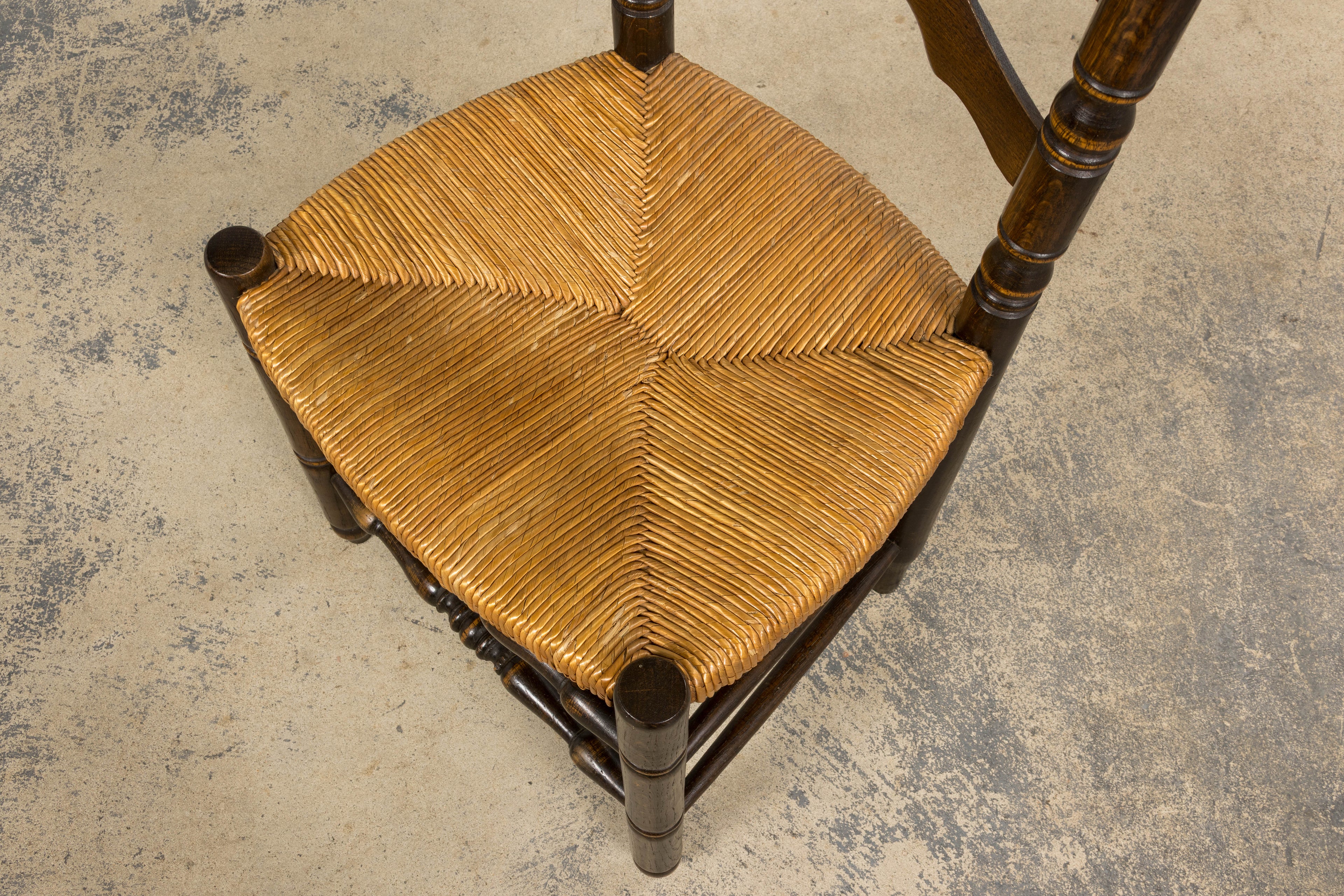 Antique Spanish Country Oak Ladder Back Rush Seat Dining Chairs – Set of 10