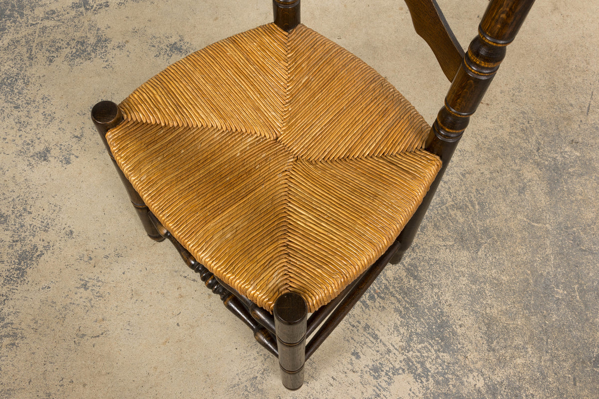 Antique Spanish Country Oak Ladder Back Rush Seat Dining Chairs – Set of 10