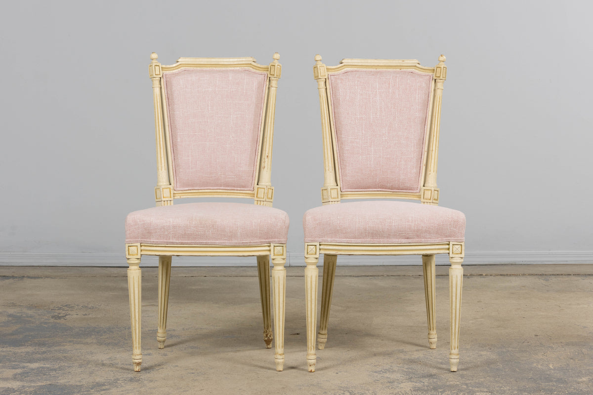 Antique French Louis XVI Style Painted Dining Chairs in Blush Pink - Set of 6