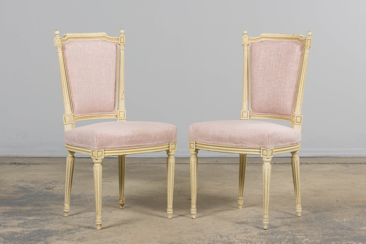 Antique French Louis XVI Style Painted Dining Chairs in Blush Pink - Set of 6