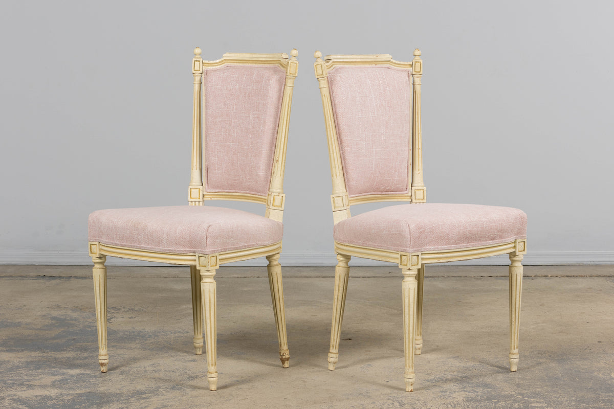 Antique French Louis XVI Style Painted Dining Chairs in Blush Pink - Set of 6