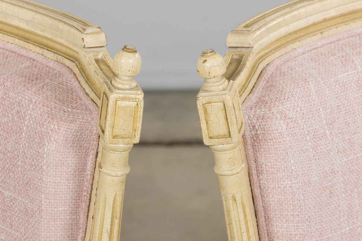 Antique French Louis XVI Style Painted Dining Chairs in Blush Pink - Set of 6
