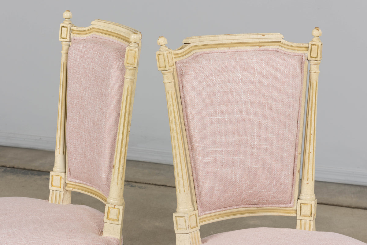 Antique French Louis XVI Style Painted Dining Chairs in Blush Pink - Set of 6
