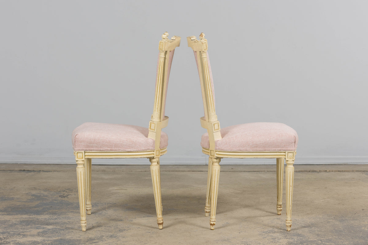 Antique French Louis XVI Style Painted Dining Chairs in Blush Pink - Set of 6
