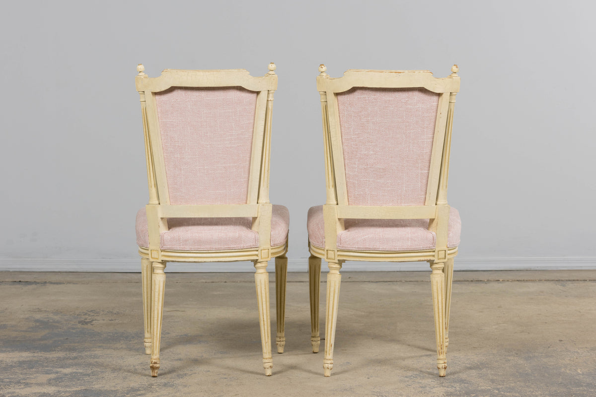 Antique French Louis XVI Style Painted Dining Chairs in Blush Pink - Set of 6