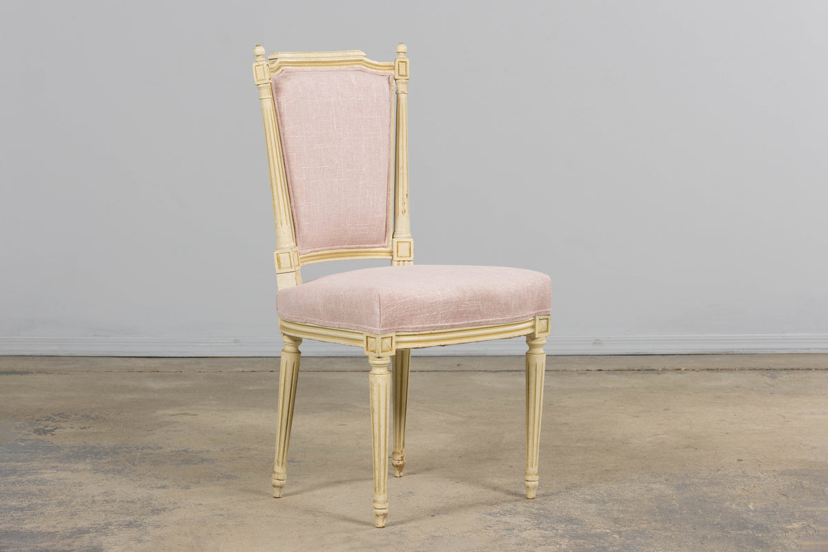 Antique French Louis XVI Style Painted Dining Chairs in Blush Pink - Set of 6