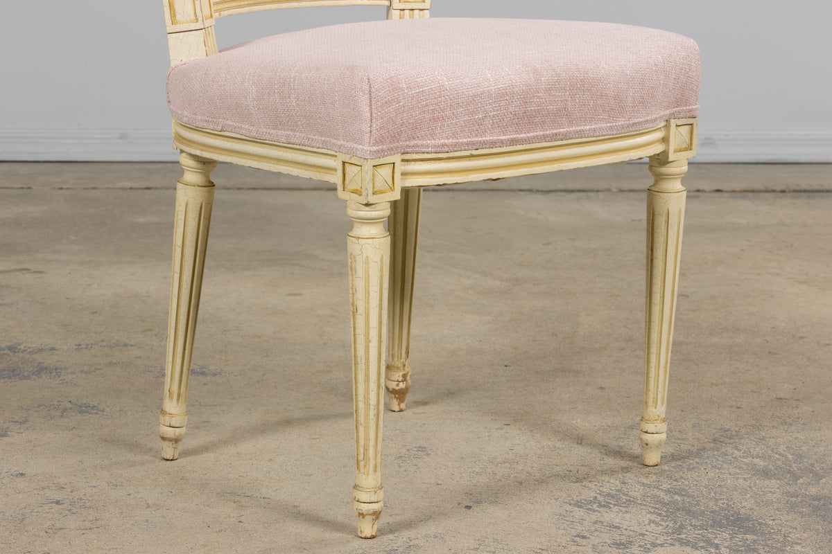 Antique French Louis XVI Style Painted Dining Chairs in Blush Pink - Set of 6