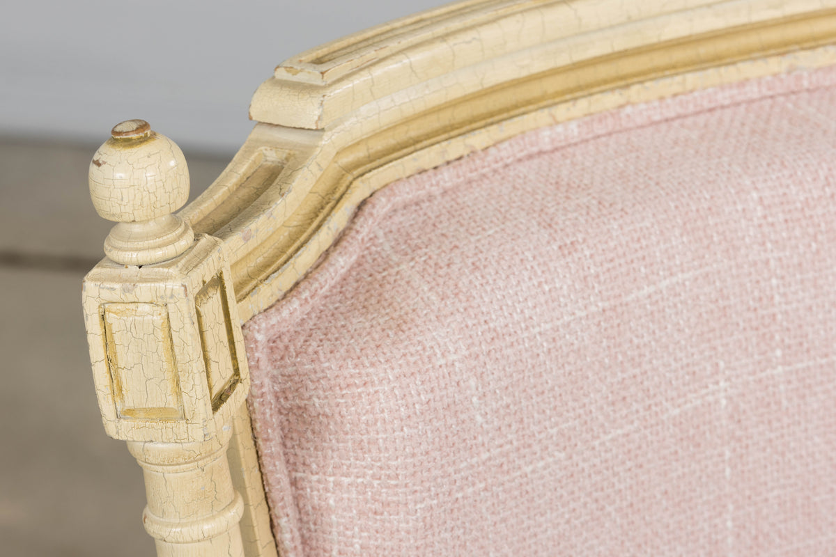Antique French Louis XVI Style Painted Dining Chairs in Blush Pink - Set of 6