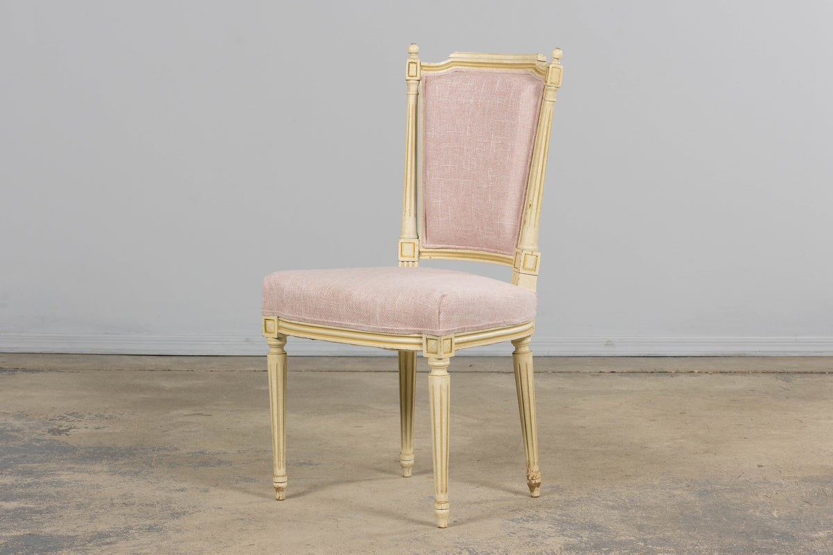 Antique French Louis XVI Style Painted Dining Chairs in Blush Pink - Set of 6