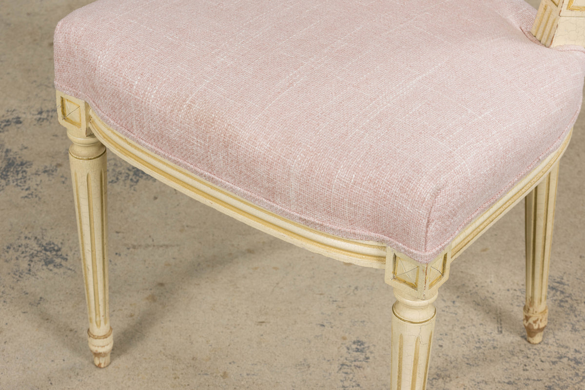 Antique French Louis XVI Style Painted Dining Chairs in Blush Pink - Set of 6