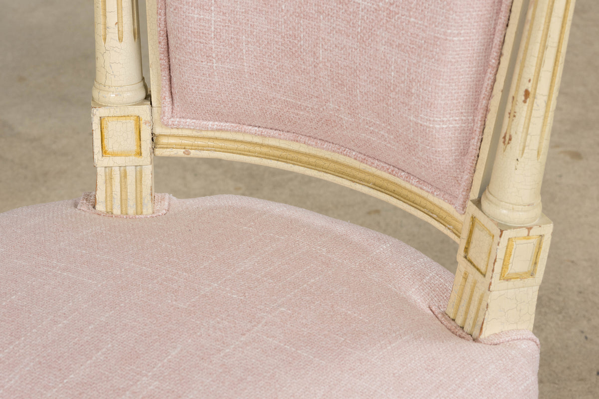 Antique French Louis XVI Style Painted Dining Chairs in Blush Pink - Set of 6