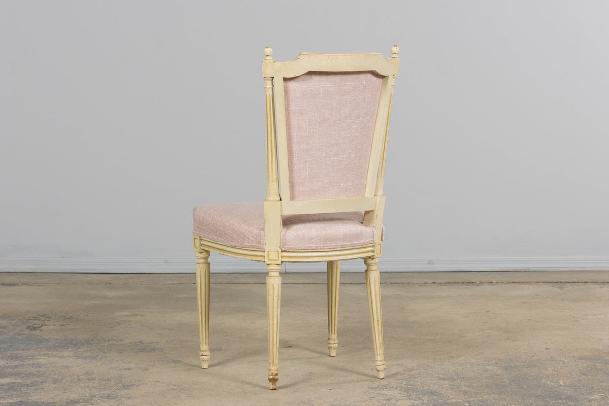 Antique French Louis XVI Style Painted Dining Chairs in Blush Pink - Set of 6
