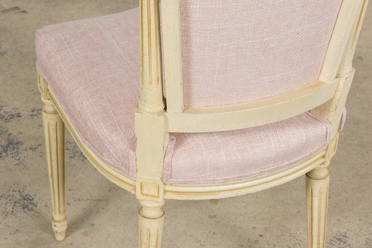 Antique French Louis XVI Style Painted Dining Chairs in Blush Pink - Set of 6