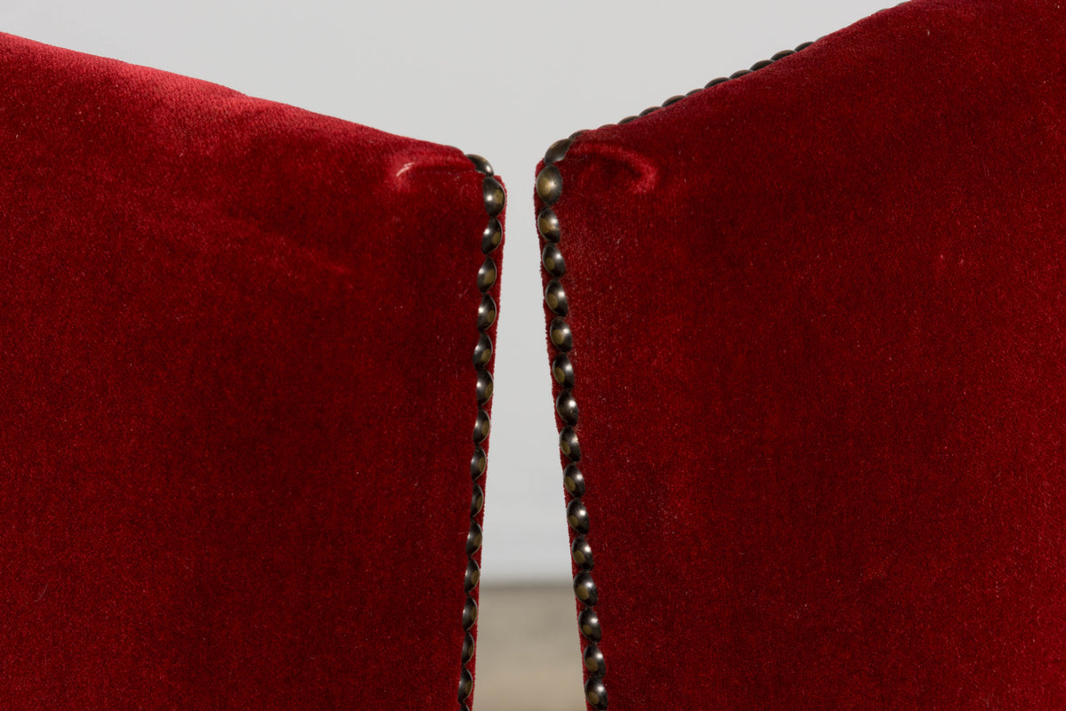 Antique French Louis XIII Style Maple Dining Chairs in Red Velvet - Set of 10