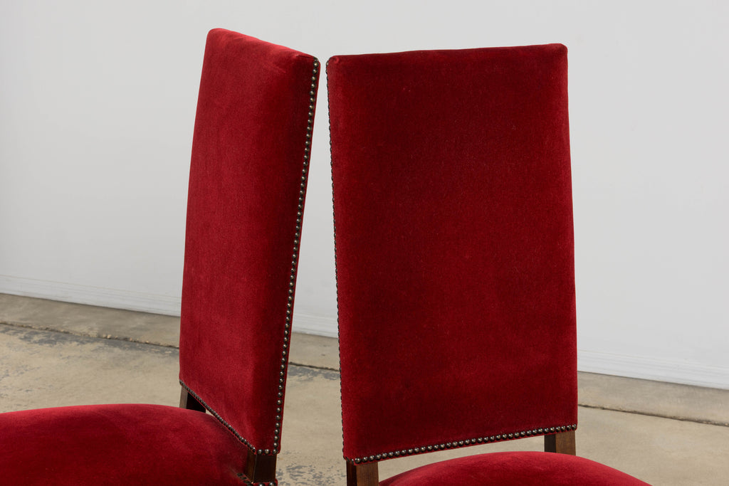 Antique French Louis XIII Style Maple Dining Chairs in Red Velvet - Set of 10