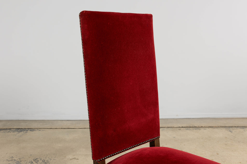 Antique French Louis XIII Style Maple Dining Chairs in Red Velvet - Set of 10
