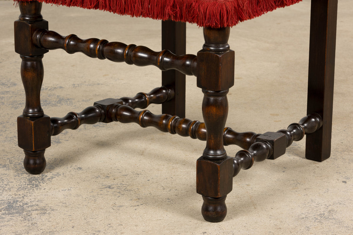 Antique French Louis XIII Style Maple Dining Chairs in Red Velvet - Set of 10