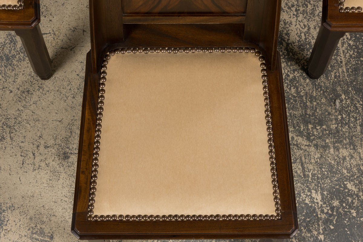 1930s French Art Deco Mahogany Dining Chairs W/ Beige Velvet - Set of 6