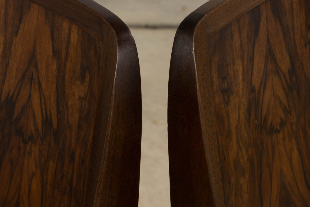 ON HOLD 1930s French Art Deco Mahogany Dining Chairs W/ Beige Velvet - Set of 6