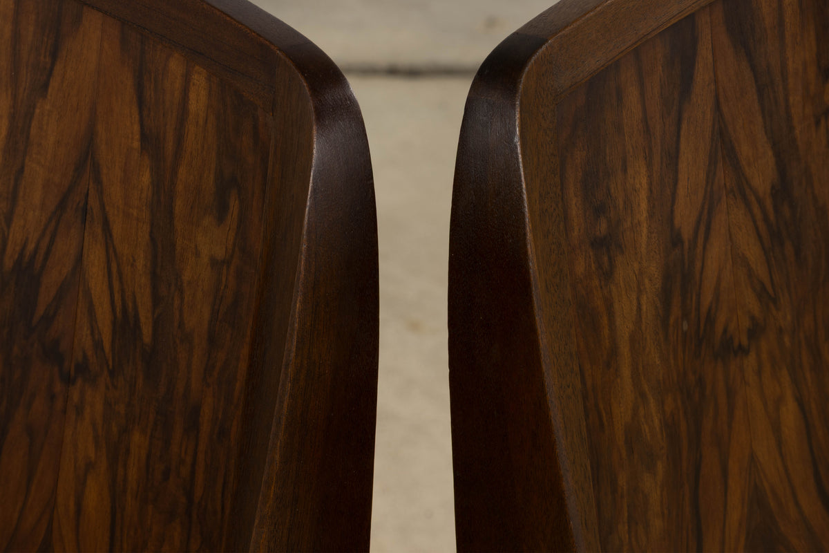 1930s French Art Deco Mahogany Dining Chairs W/ Beige Velvet - Set of 6