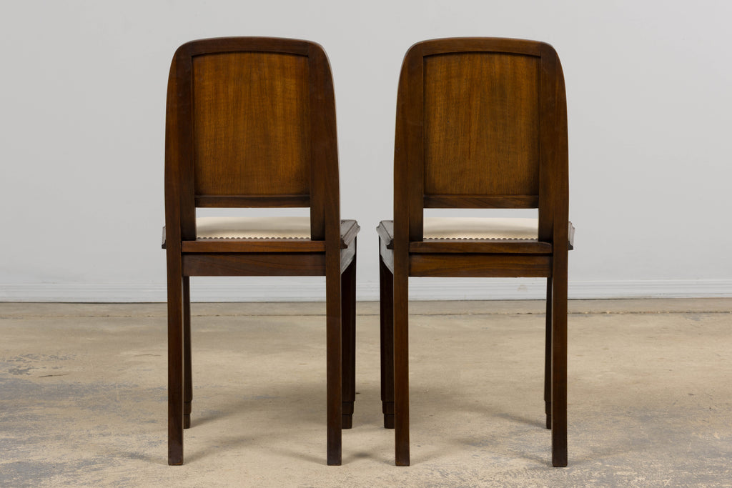 ON HOLD 1930s French Art Deco Mahogany Dining Chairs W/ Beige Velvet - Set of 6