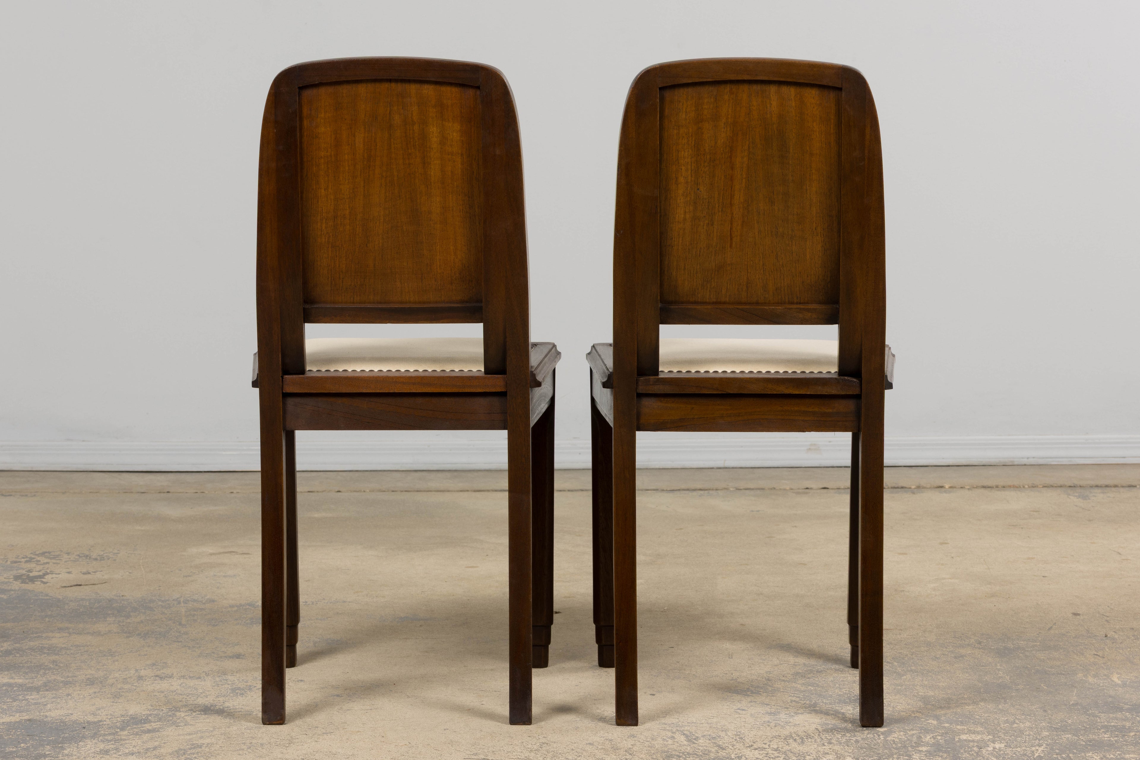 ON HOLD 1930s French Art Deco Mahogany Dining Chairs W/ Beige Velvet - Set of 6