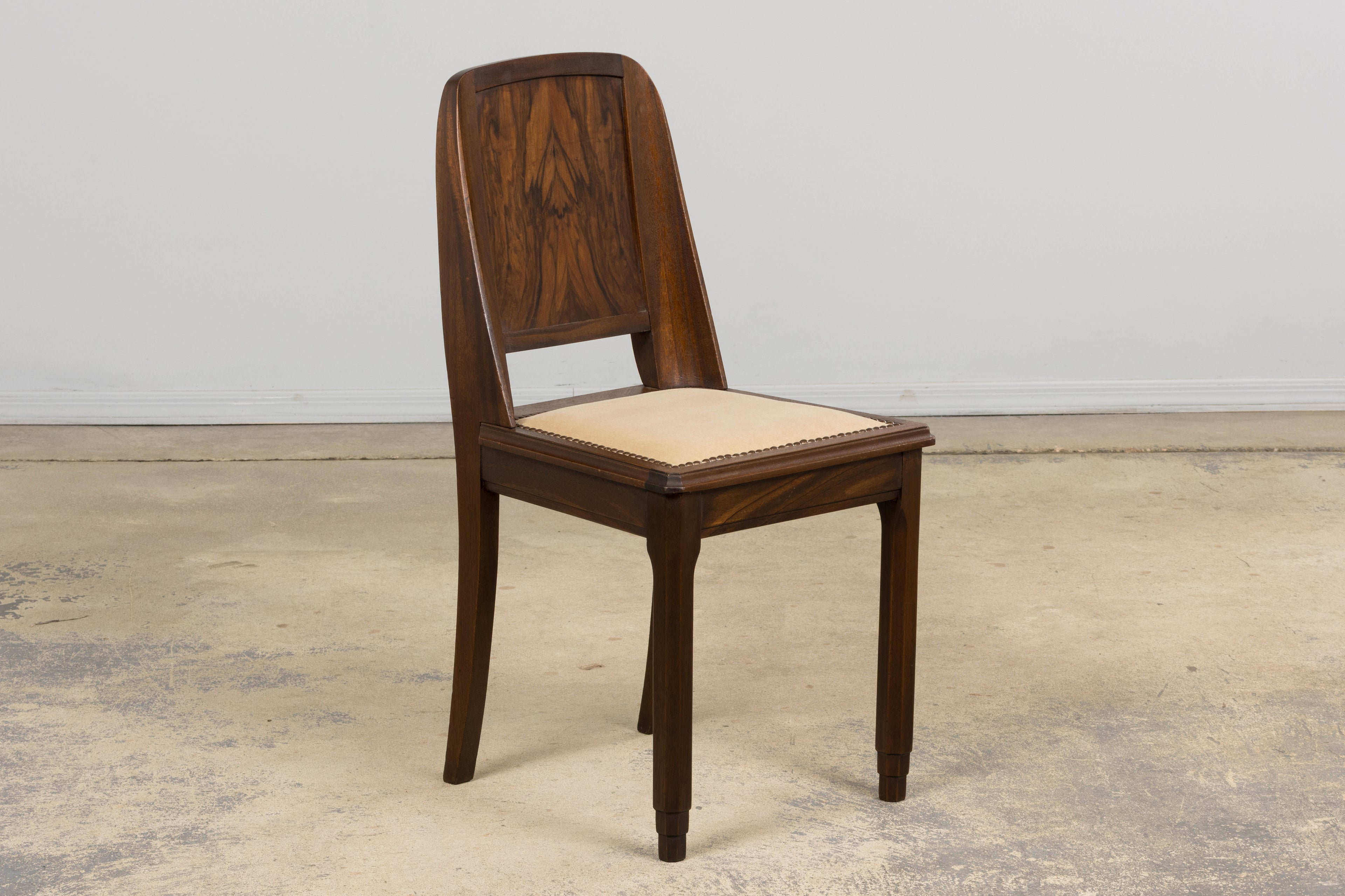 ON HOLD 1930s French Art Deco Mahogany Dining Chairs W/ Beige Velvet - Set of 6