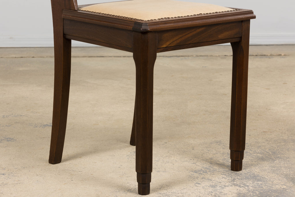 ON HOLD 1930s French Art Deco Mahogany Dining Chairs W/ Beige Velvet - Set of 6