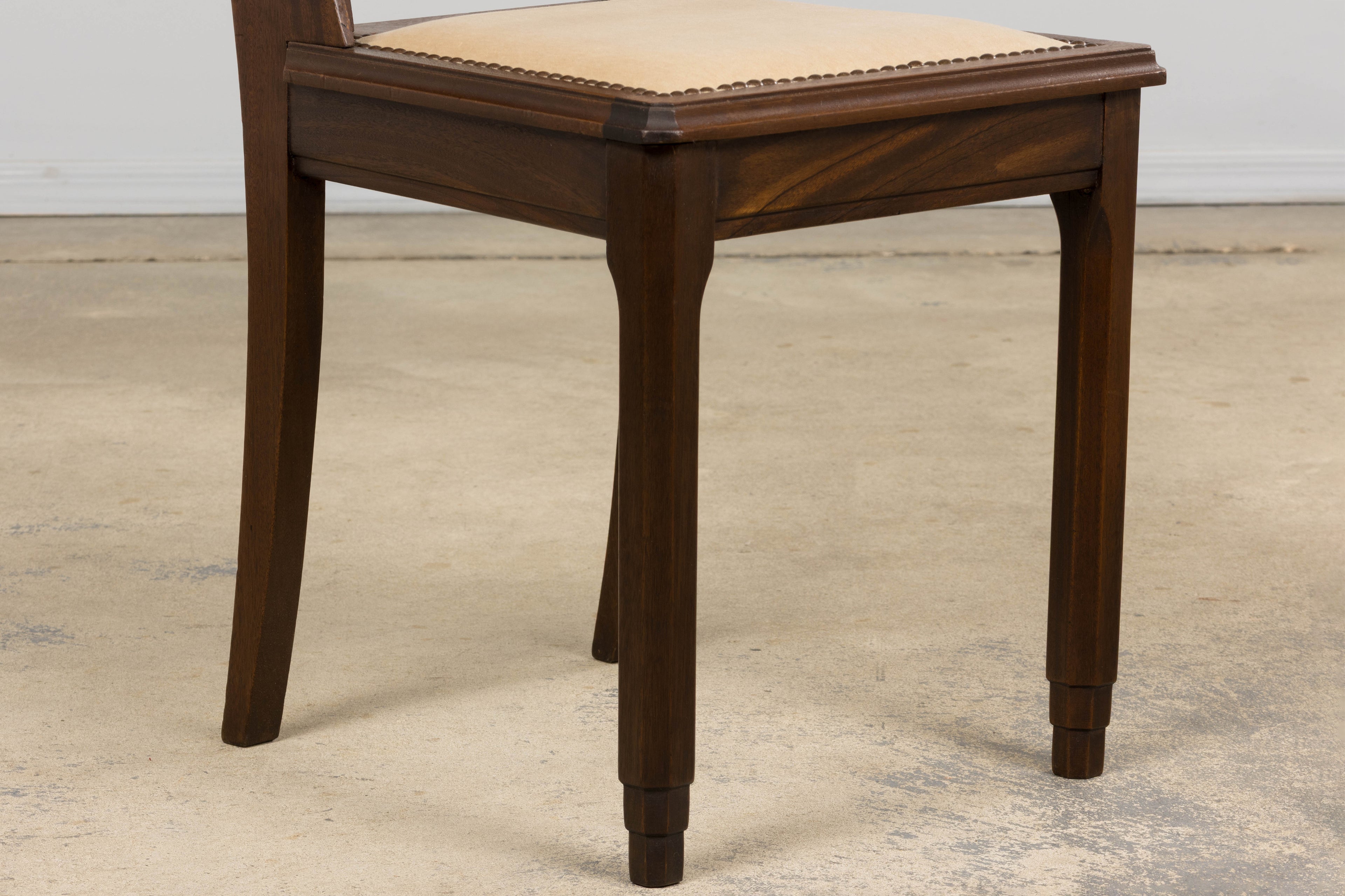 ON HOLD 1930s French Art Deco Mahogany Dining Chairs W/ Beige Velvet - Set of 6