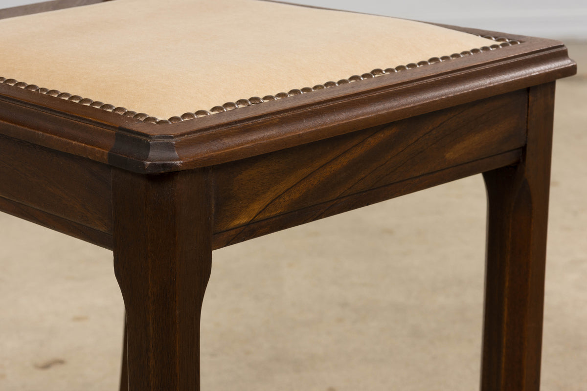 1930s French Art Deco Mahogany Dining Chairs W/ Beige Velvet - Set of 6