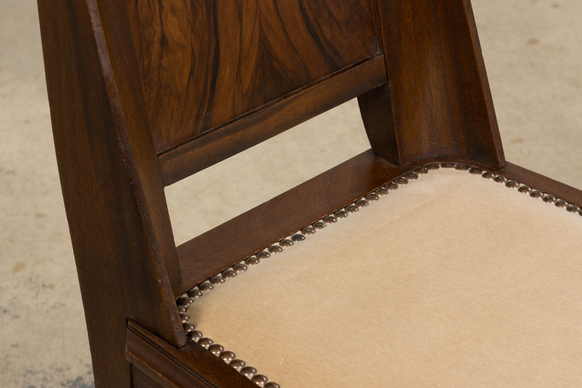 1930s French Art Deco Mahogany Dining Chairs W/ Beige Velvet - Set of 6