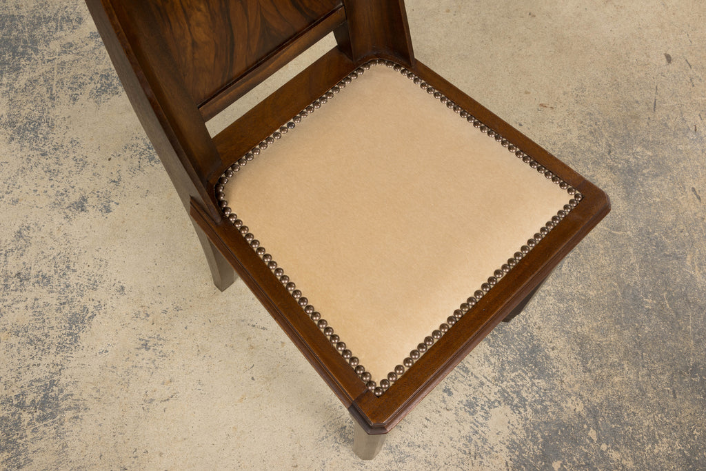 ON HOLD 1930s French Art Deco Mahogany Dining Chairs W/ Beige Velvet - Set of 6