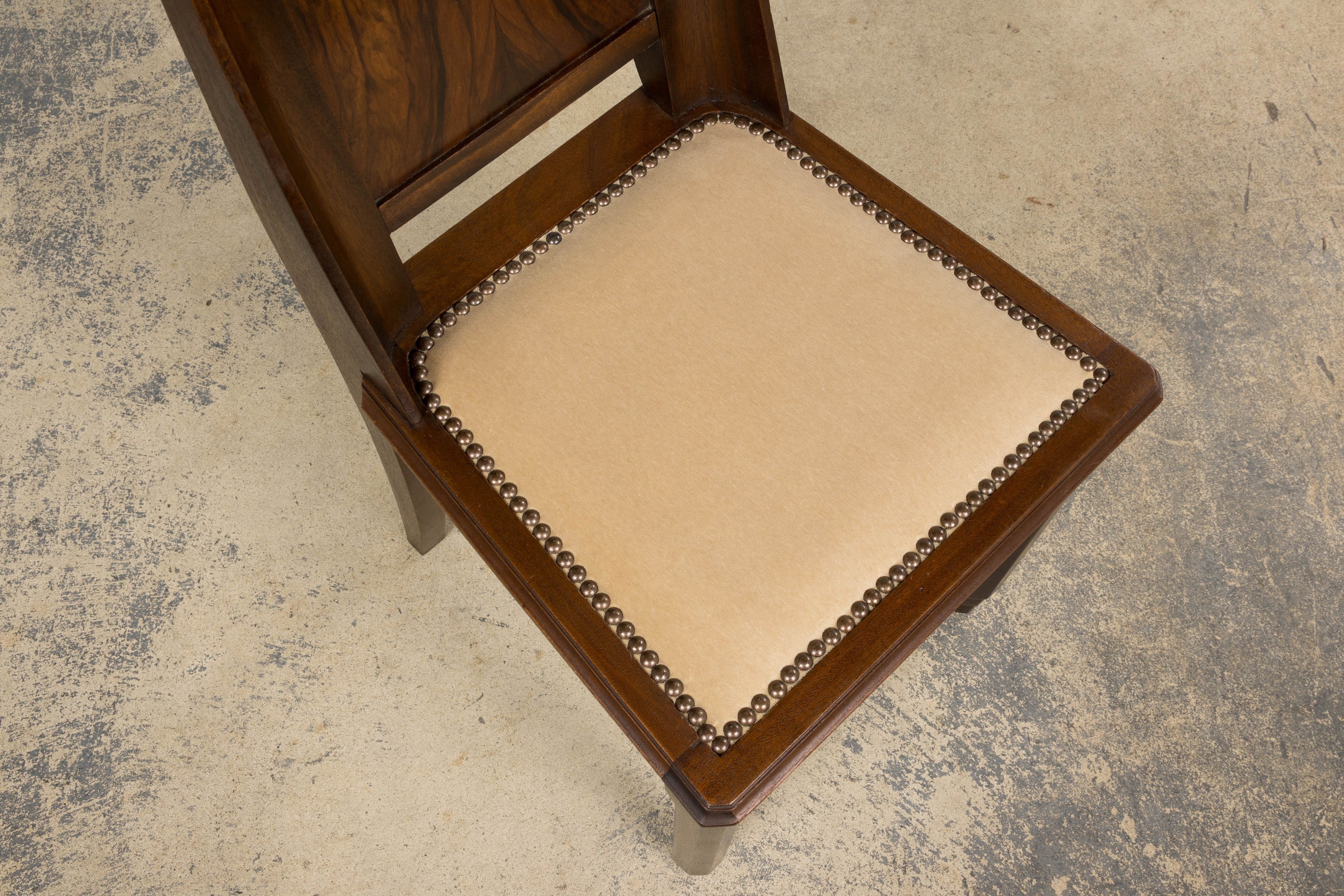 ON HOLD 1930s French Art Deco Mahogany Dining Chairs W/ Beige Velvet - Set of 6