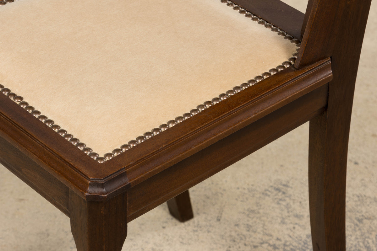 1930s French Art Deco Mahogany Dining Chairs W/ Beige Velvet - Set of 6