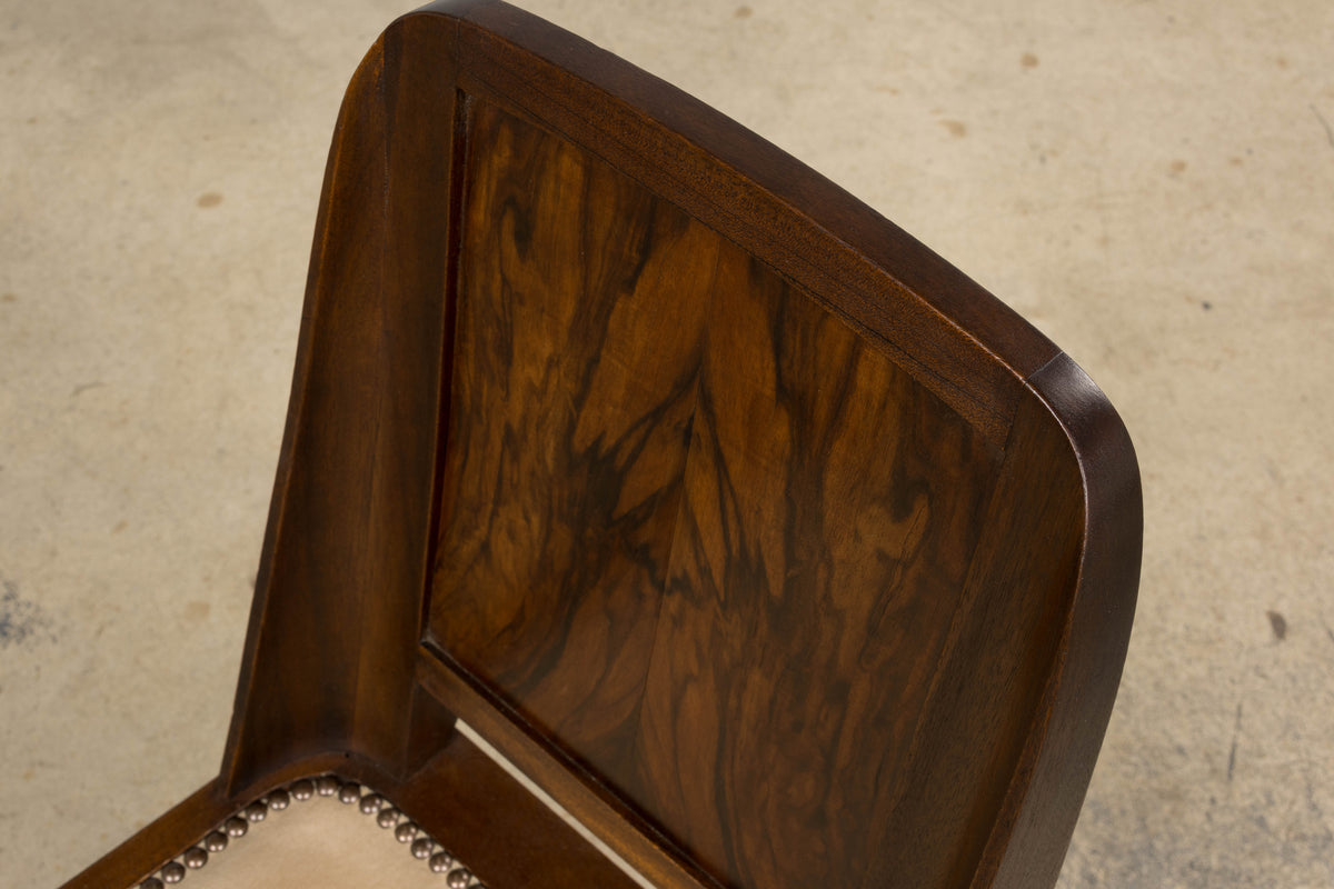 1930s French Art Deco Mahogany Dining Chairs W/ Beige Velvet - Set of 6
