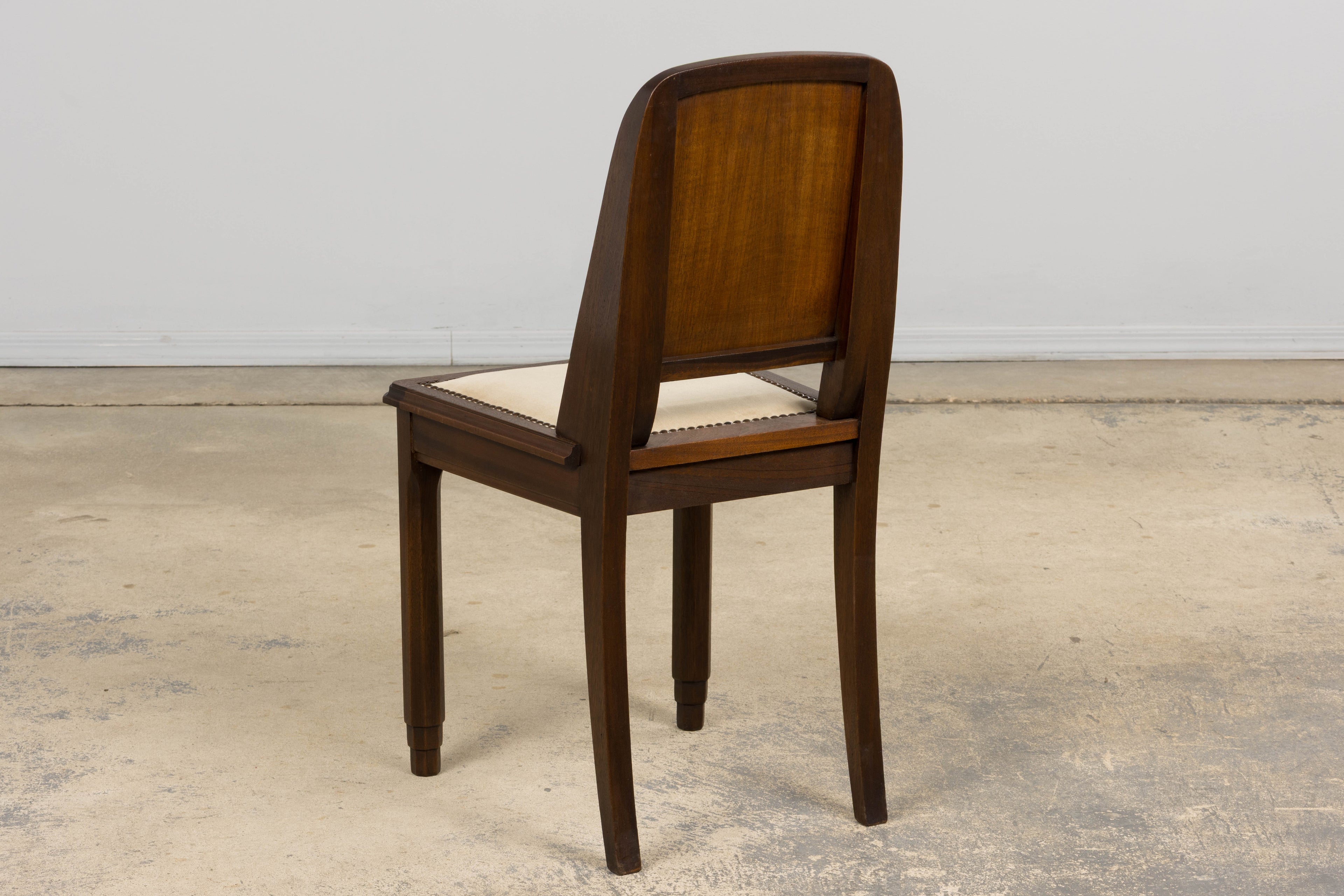 ON HOLD 1930s French Art Deco Mahogany Dining Chairs W/ Beige Velvet - Set of 6