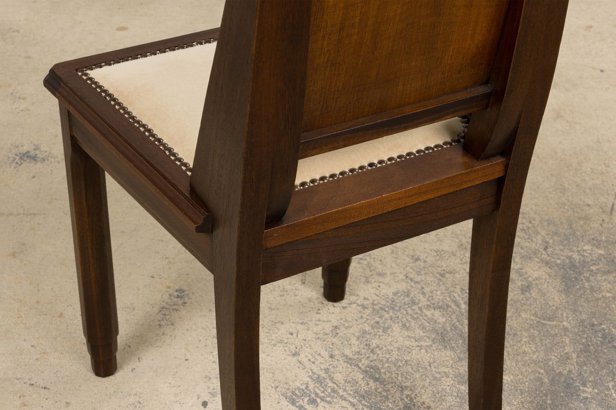 1930s French Art Deco Mahogany Dining Chairs W/ Beige Velvet - Set of 6