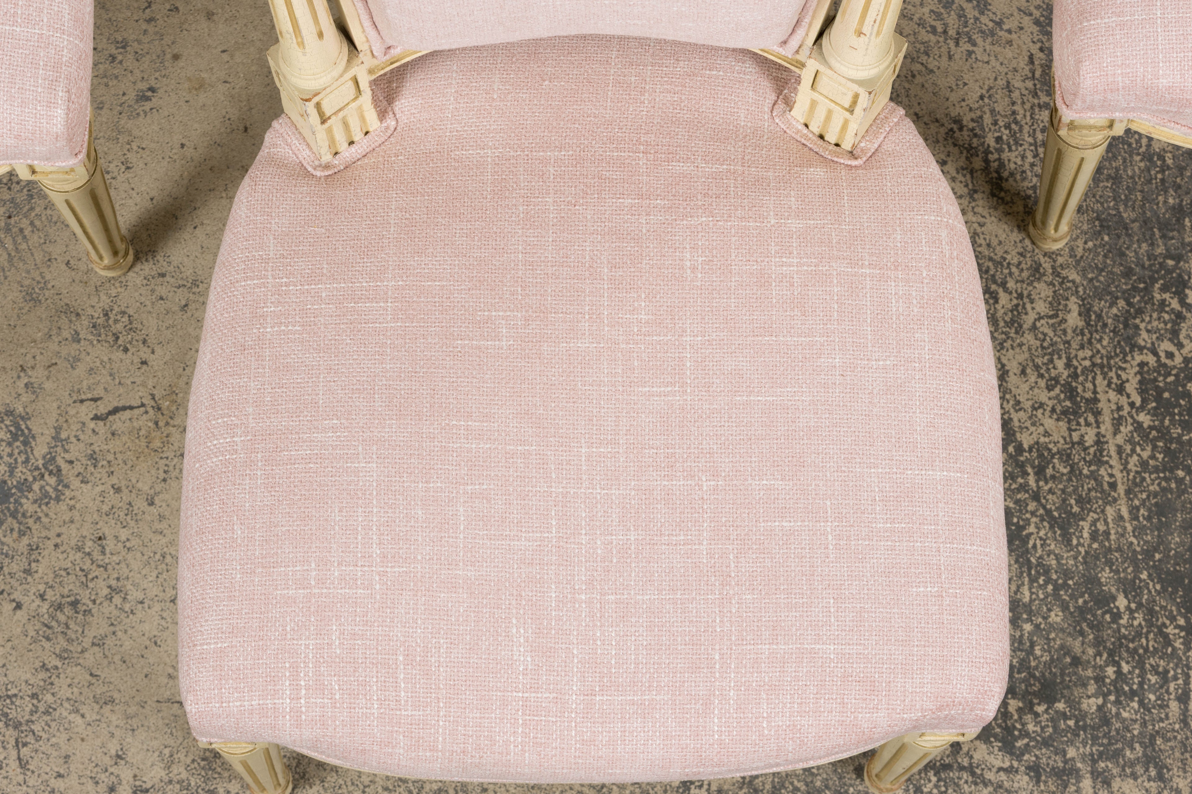 Antique French Louis XVI Style Painted Dining Chairs in Blush Pink - Set of 6