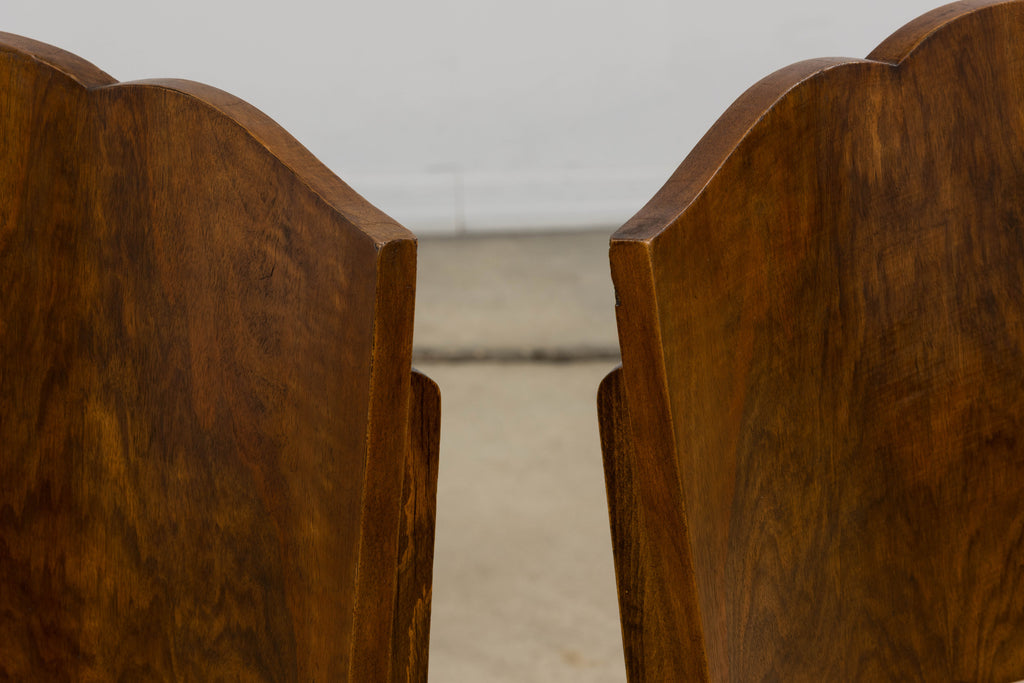 1930s French Art Deco Mustache Back Oak Dining Chairs in Golden Velvet - Set of 6