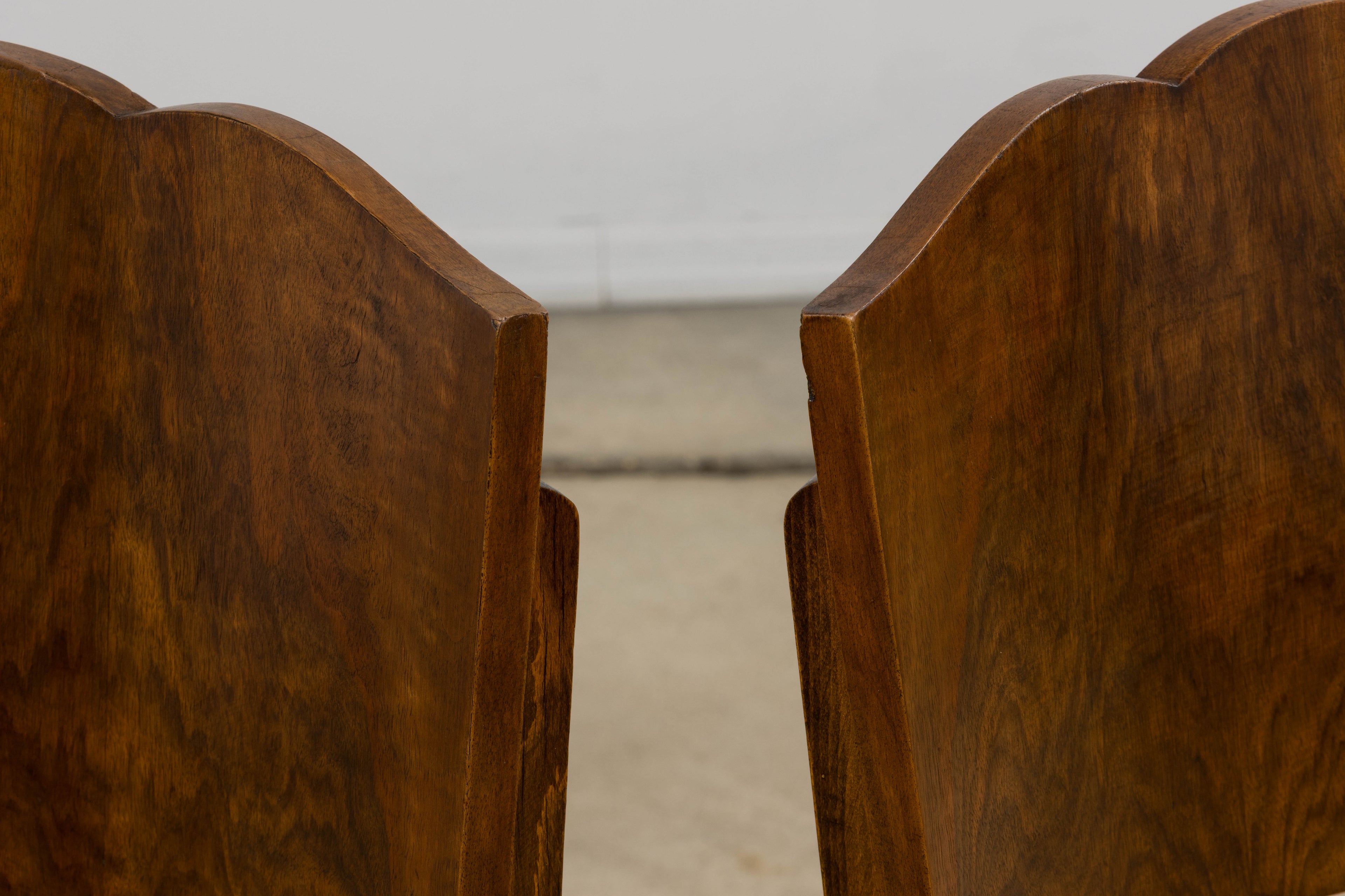 1930s French Art Deco Mustache Back Oak Dining Chairs in Golden Velvet - Set of 6