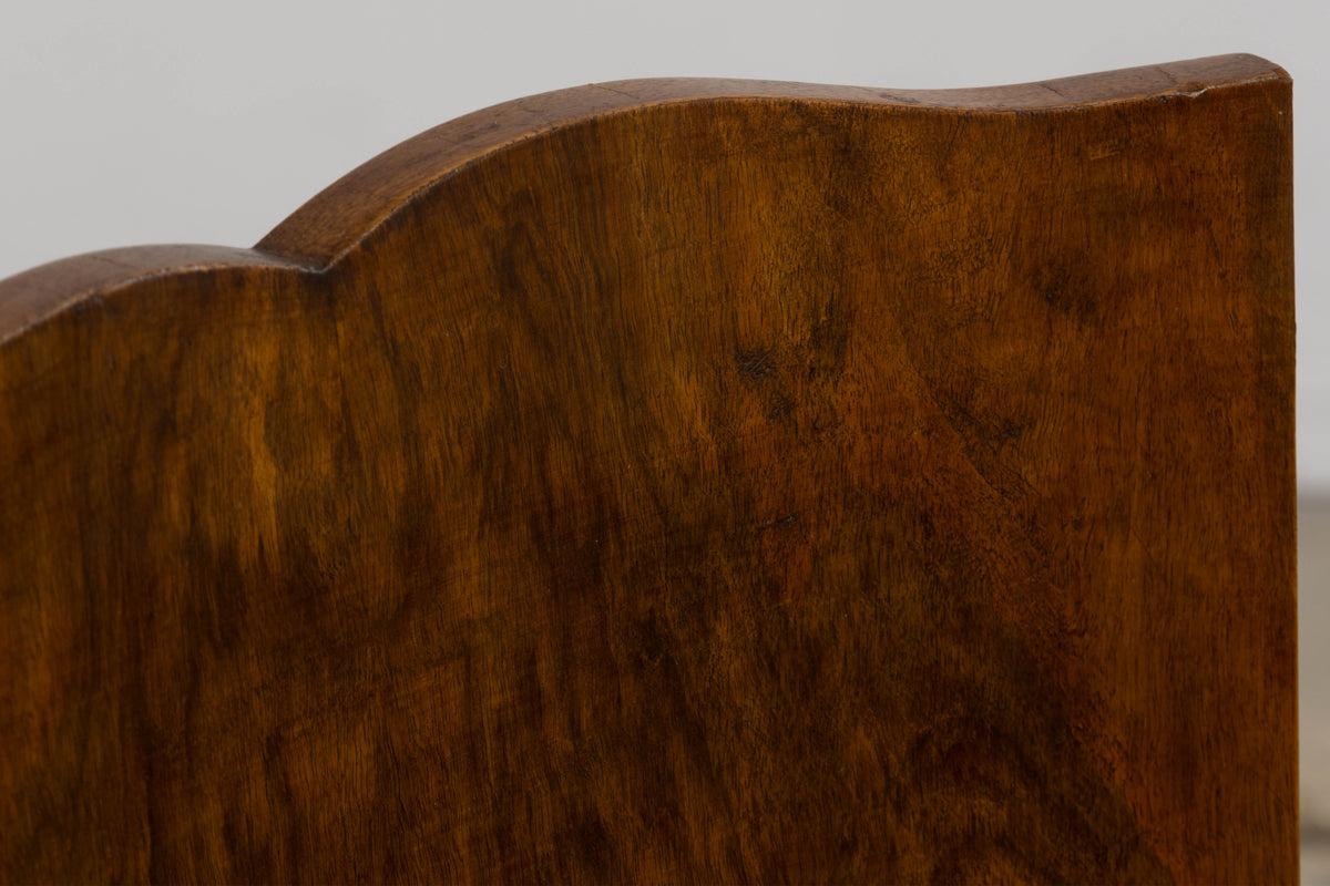 1930s French Art Deco Mustache Back Oak Dining Chairs in Golden Velvet - Set of 6