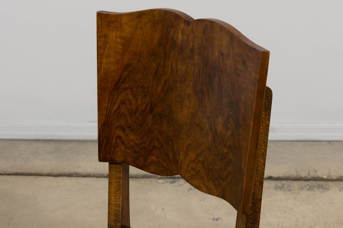 1930s French Art Deco Mustache Back Oak Dining Chairs in Golden Velvet - Set of 6