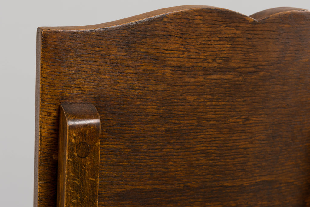 1930s French Art Deco Mustache Back Oak Dining Chairs in Golden Velvet - Set of 6