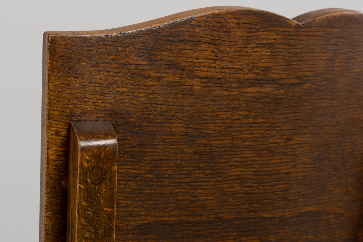 1930s French Art Deco Mustache Back Oak Dining Chairs in Golden Velvet - Set of 6